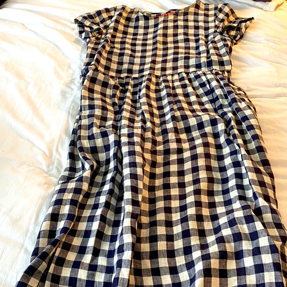Navy and cream linen dress